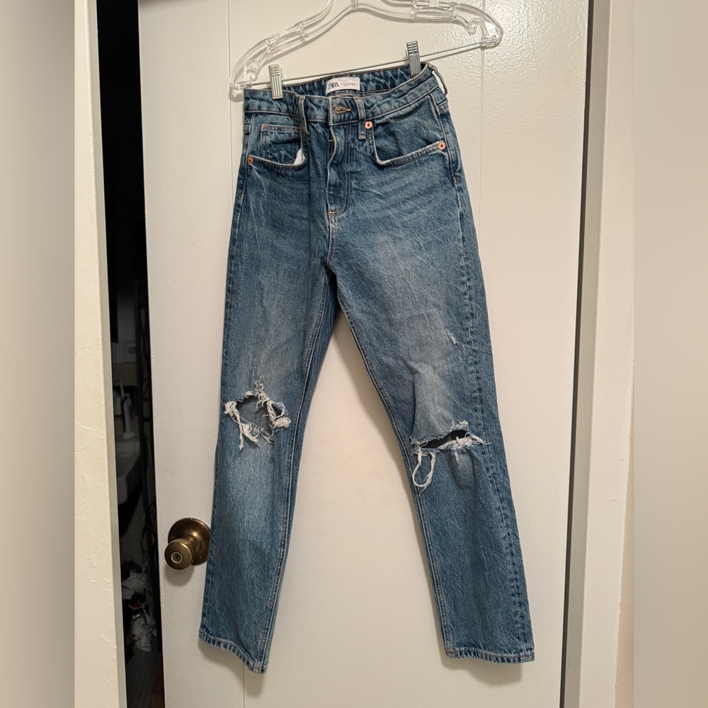 Zara straight leg high rise jean